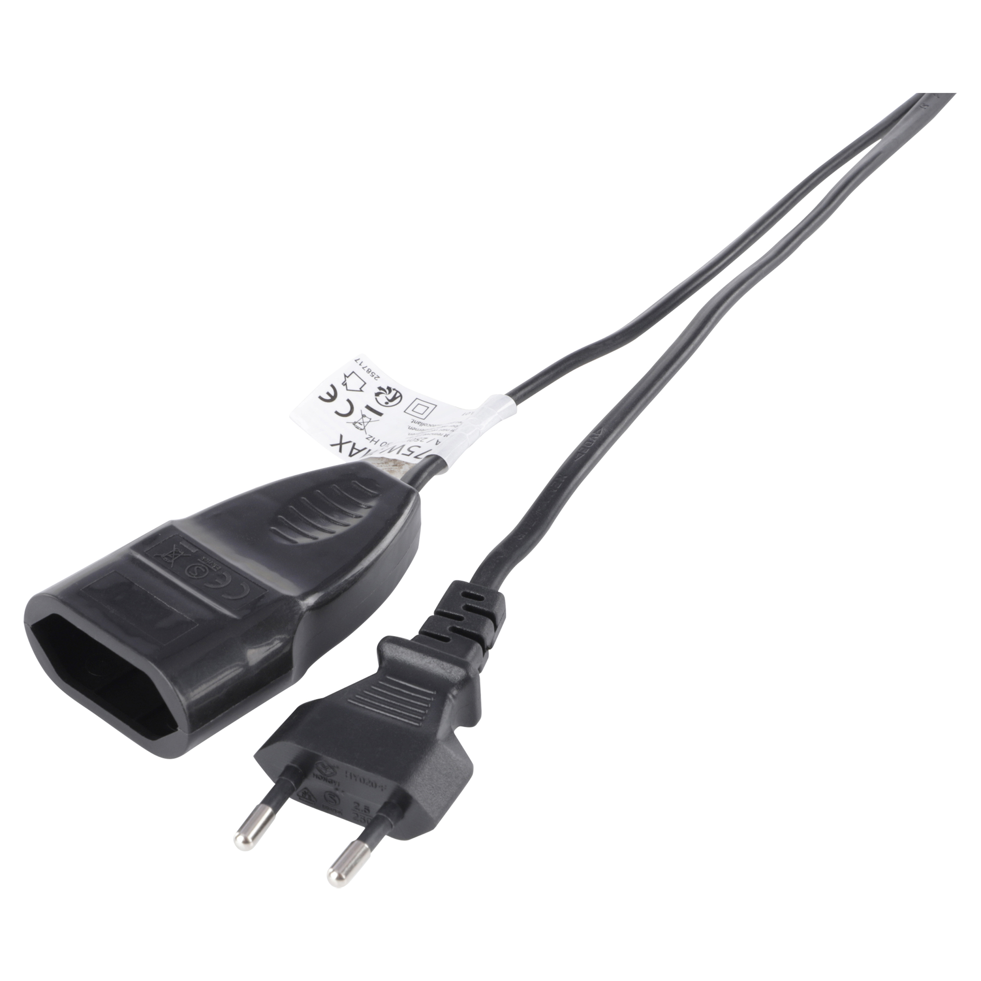 Q-LINK VERLENGSNOER - EURO - H03VVH2-F - 2 X 0.75 MM² - 3 M - ZWART
