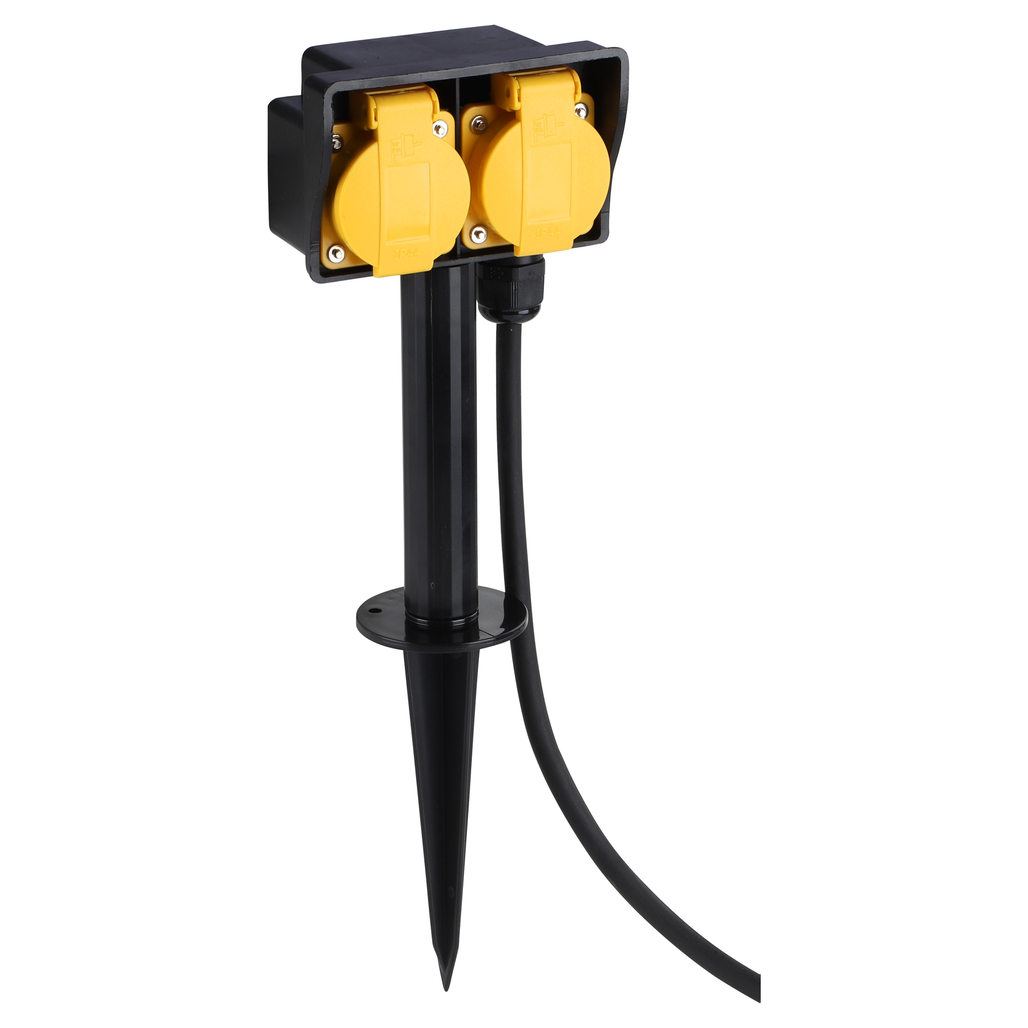 Q-LINK STEKKERDOOS - 2-VOUDIG - OP SPIE - RANDAARDE - SPATWATERDICHT (IP44) - 3 X 1.5 MM² - 3 M - RUBBER - ZWART