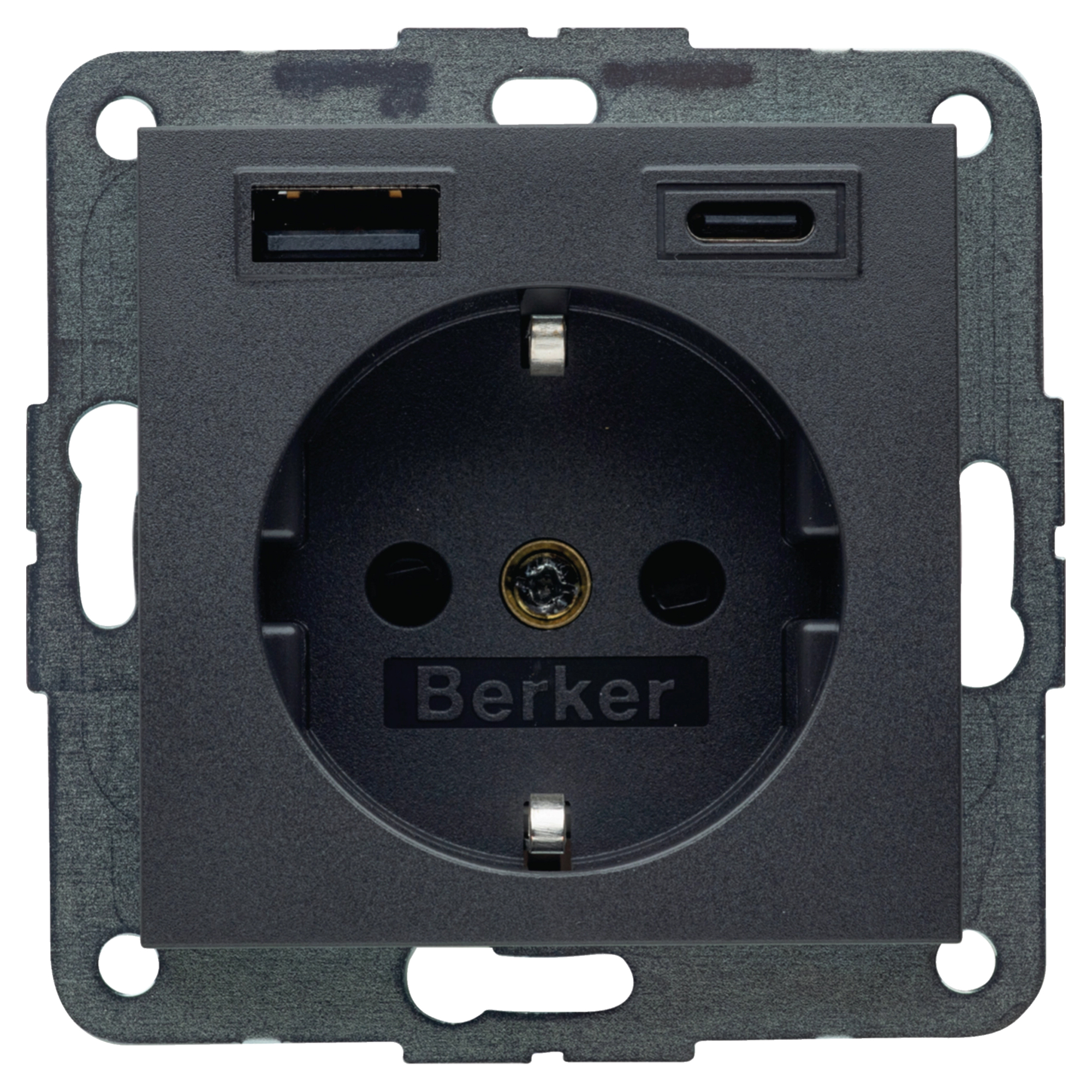 BERKER S1 CONTACTDOOS - INBOUW - 1-VOUDIG - RANDAARDE - USB A/C - MET AANRAAKBEVEILIGING - ANTRACIET
