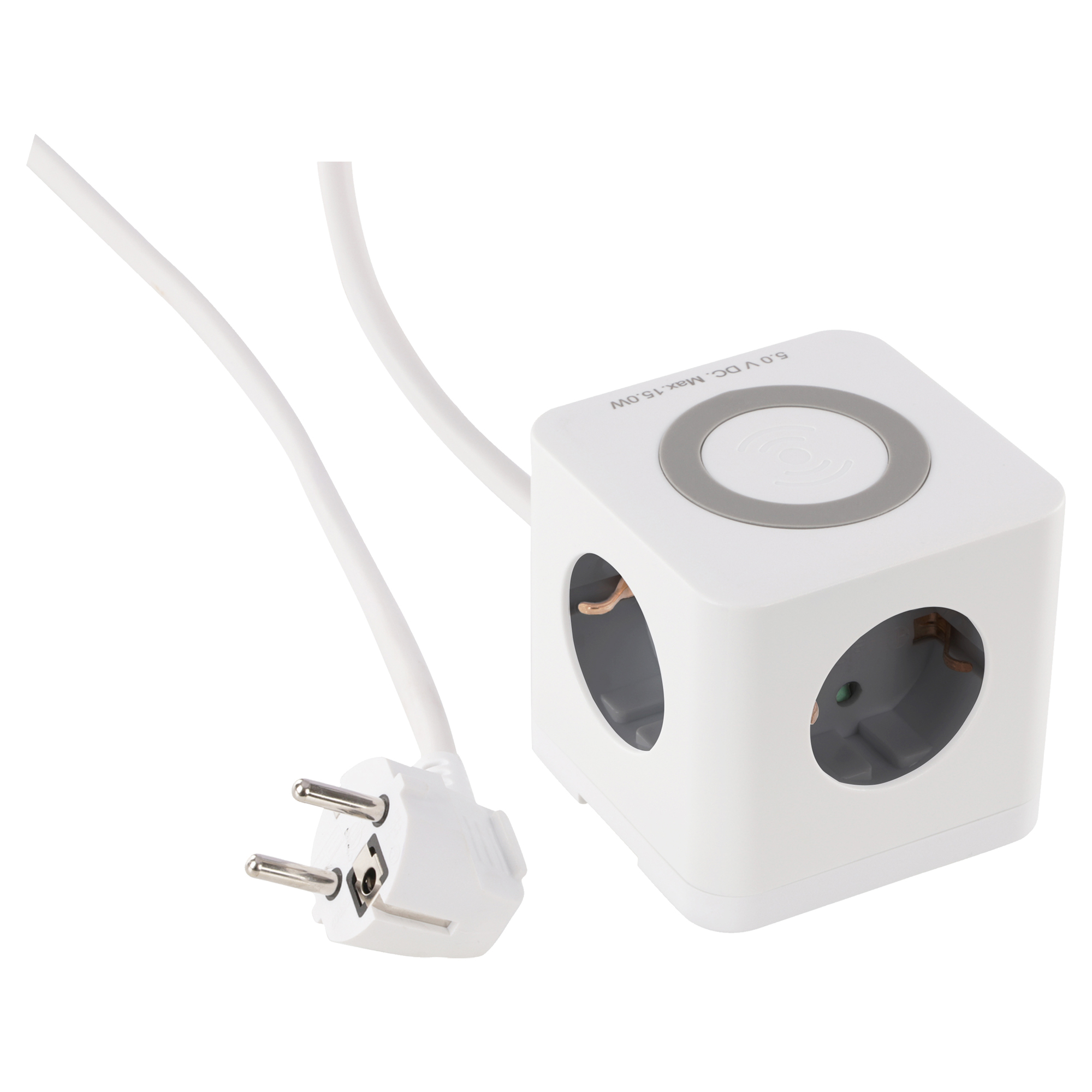 Q-LINK STEKKERDOOS - CUBE - 3-VOUDIG - RANDAARDE - 2 X USB-A/1 X USB-C - 3 X 1.5 MM² - 1.5 M - WIT/GRIJS