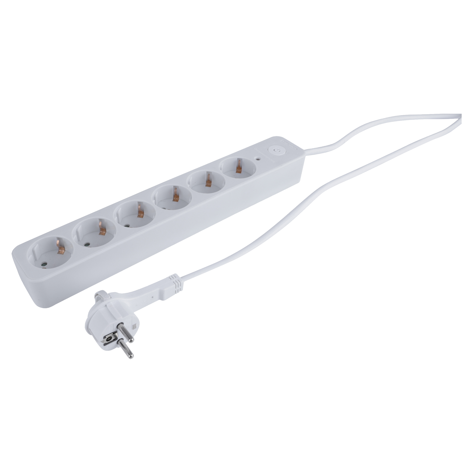 Q-LINK STEKKERDOOS - 6-VOUDIG - RANDAARDE - MET OVERSPANNINGSBEVEILIGING - PLAT - MET SCHAKELAAR - 3 X 1.5 MM² - 1.5 M - WIT