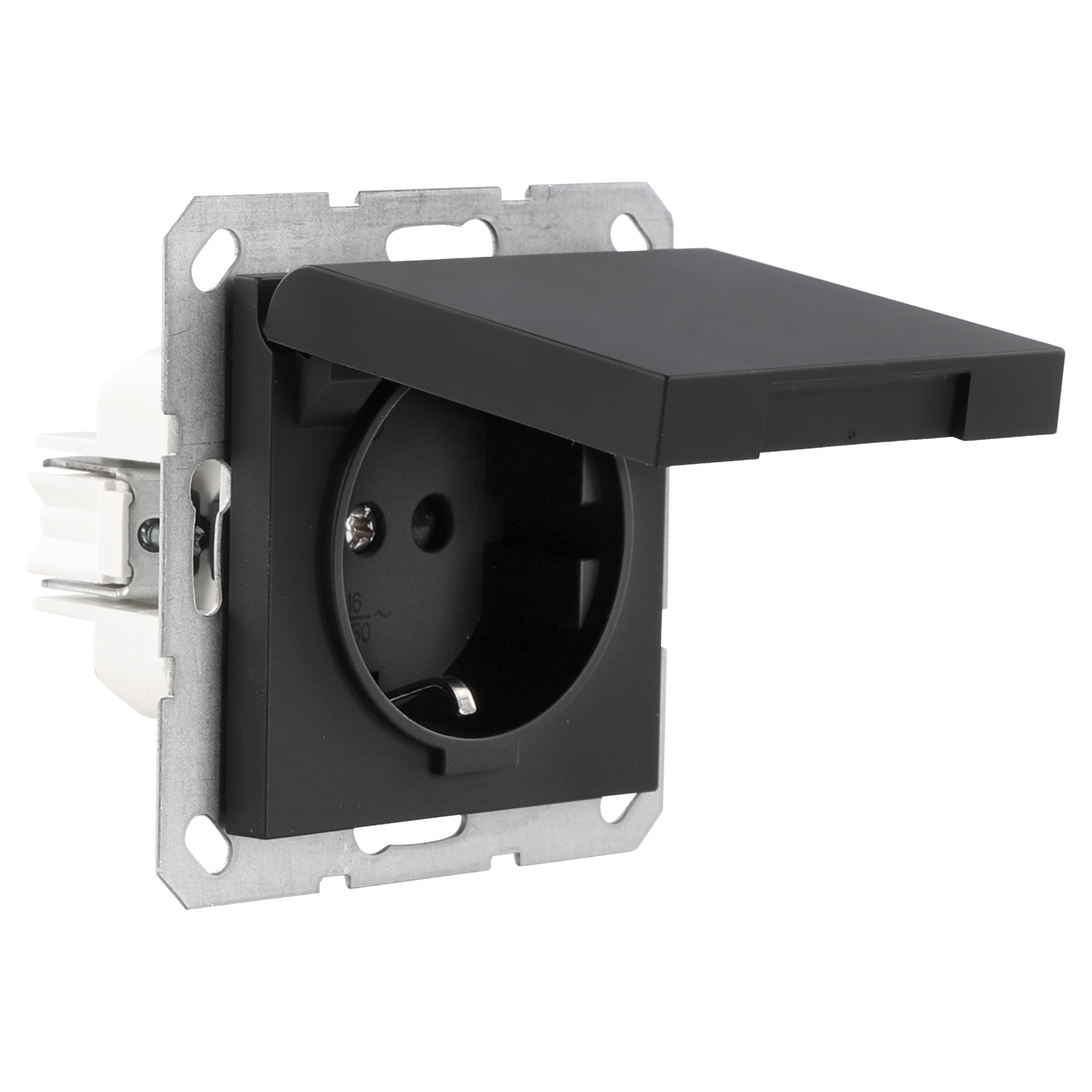 Q-LINK S-LINE CONTACTDOOS - INBOUW - 1-VOUDIG - RANDAARDE - MET KLEP - MAT ZWART