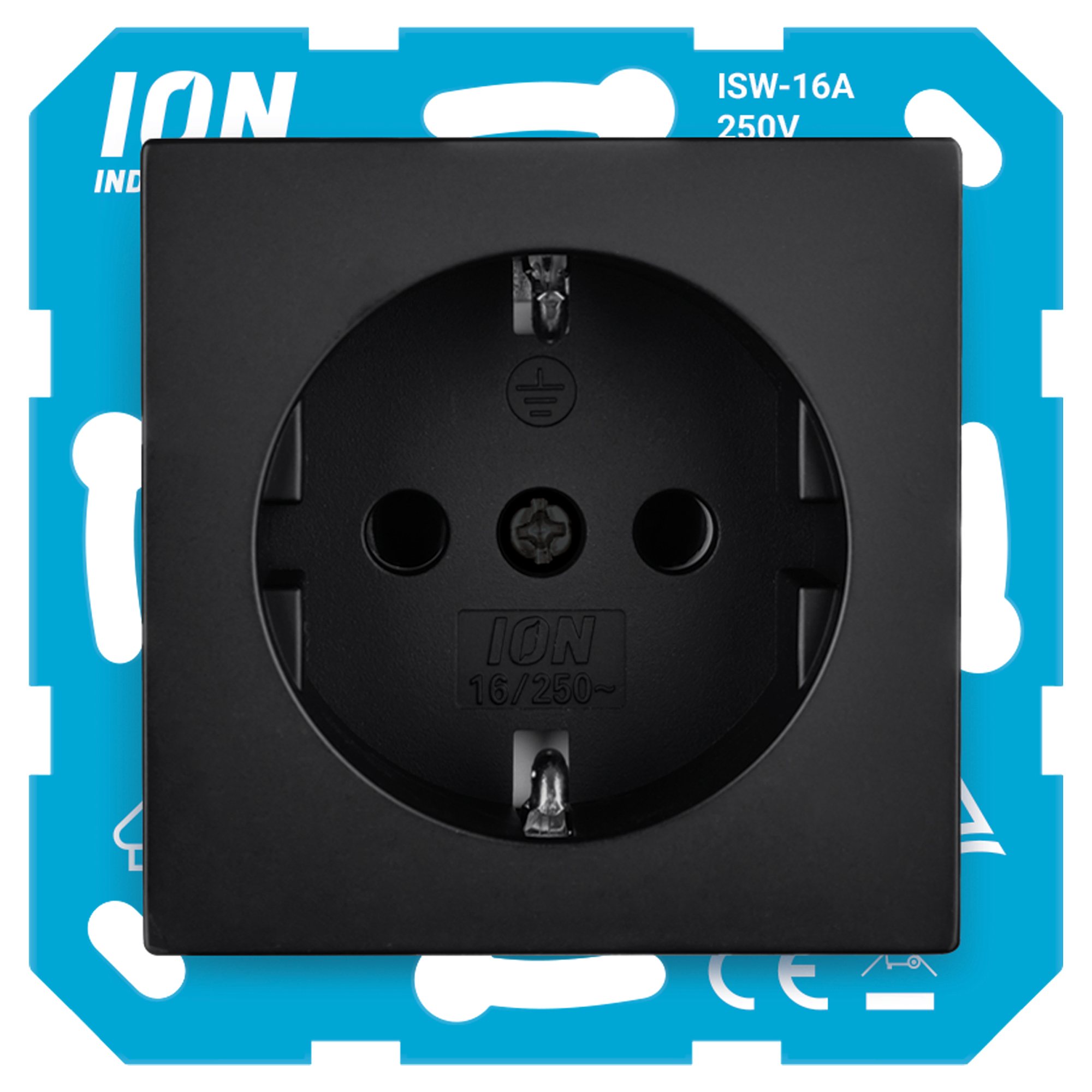 ION INDUSTRIES E1 CONTACTDOOS - INBOUW - 1-VOUDIG - RANDAARDE - MET AANRAAKBEVEILIGING - MAT ZWART