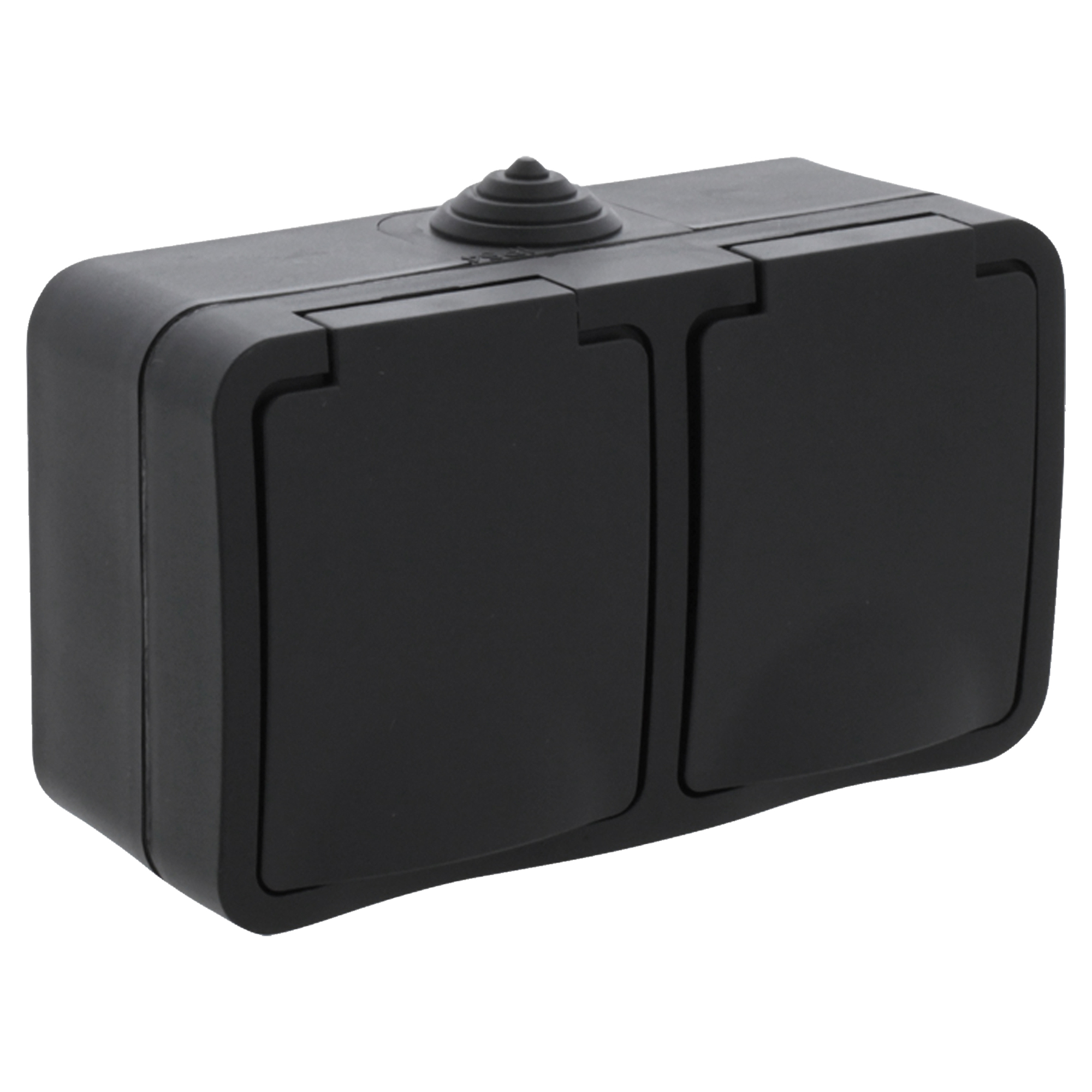 Q-LINK CONTACTDOOS - OPBOUW - 2-VOUDIG - MET RANDAARDE - SPATWATERDICHT IP54 - ZWART