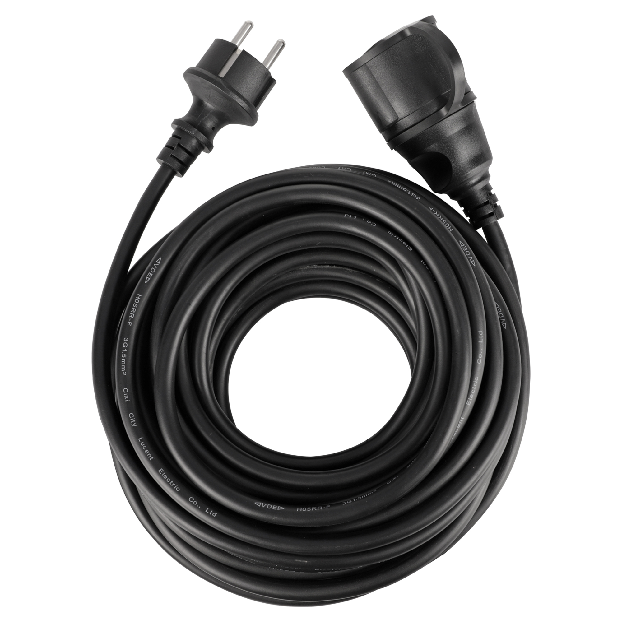 Q-LINK VERLENGSNOER - RANDAARDE - IP44 - H05RRF - 3 X 1.5 MM² - 12 M - ZWART