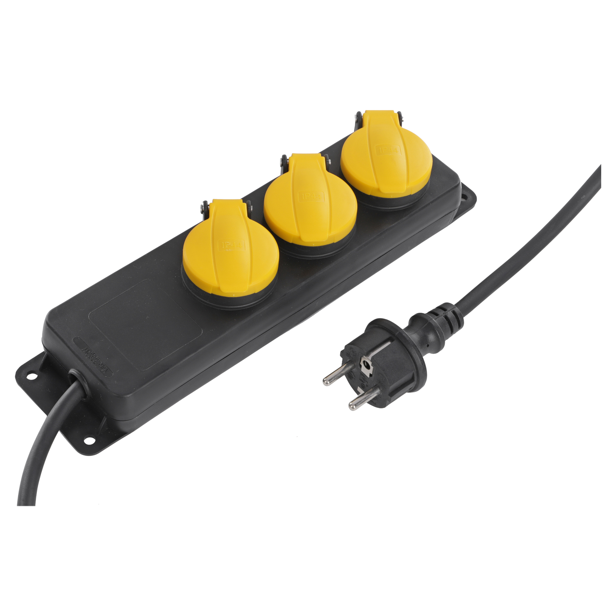 Q-LINK STEKKERDOOS - 3-VOUDIG - RANDAARDE - H05RR-F - IP44 - 3 X 1.5 MM² - 3 M - ZWART