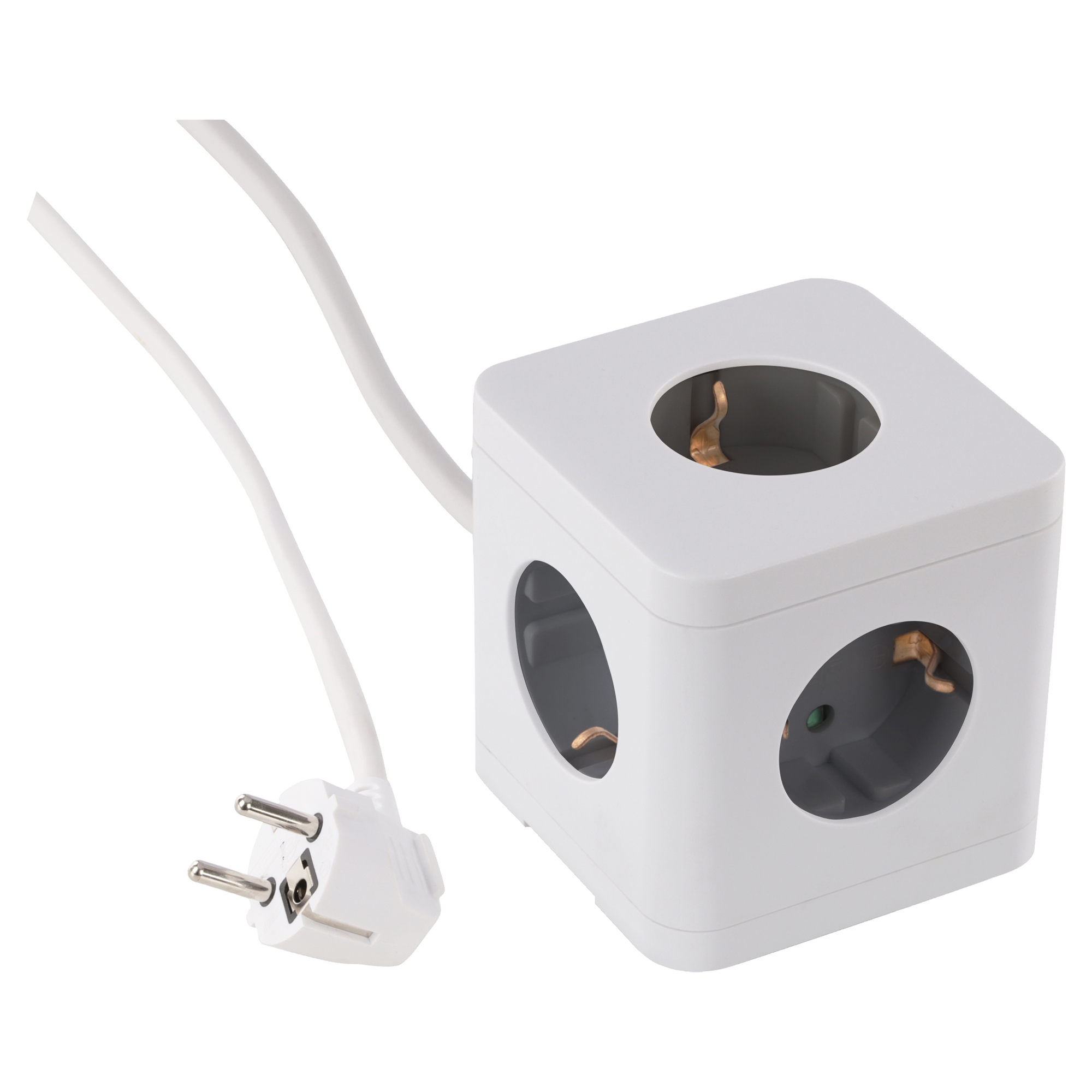 Q-LINK STEKKERDOOS - CUBE - 5-VOUDIG - RANDAARDE - 3 X 1.5 MM² - 1.5 M - WIT/GRIJS