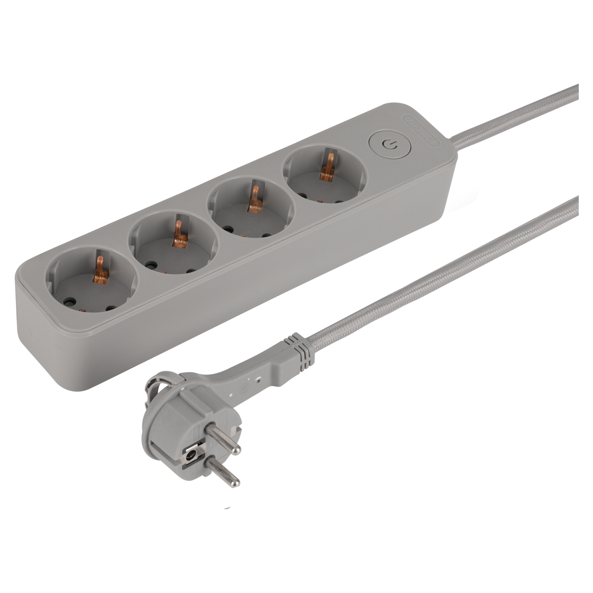 Q-LINK STEKKERDOOS - 4-VOUDIG - PLAT - RANDAARDE - 3 X 1.5 MM² - 1.5 M - TEXTIEL - GRIJS