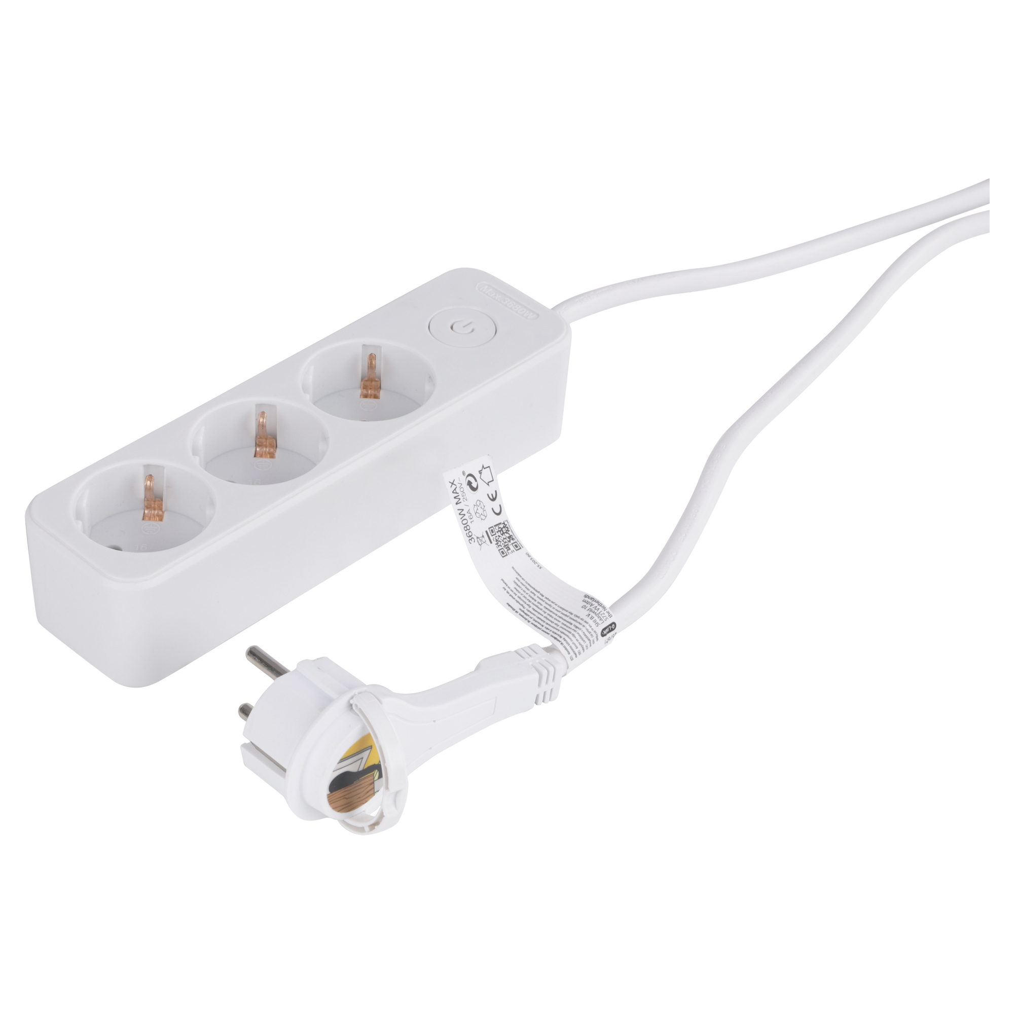 Q-LINK STEKKERDOOS - 3-VOUDIG - MET SCHAKELAAR - PLAT - 3 X 1.5 MM² - 1.5 M - PVC - WIT