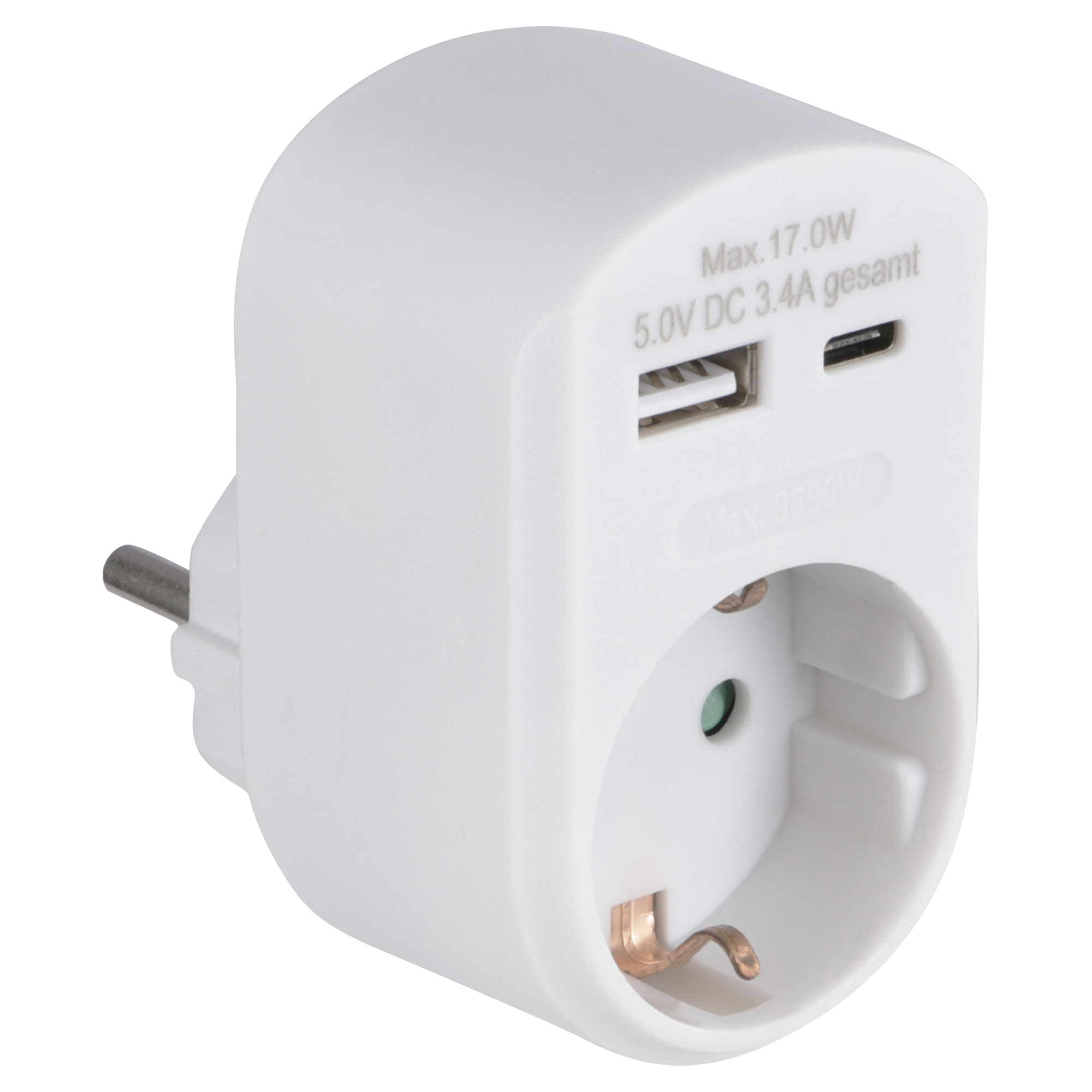 Q-LINK ADAPTERSTEKKER - 230V - USB A/C - 3.4A - WIT