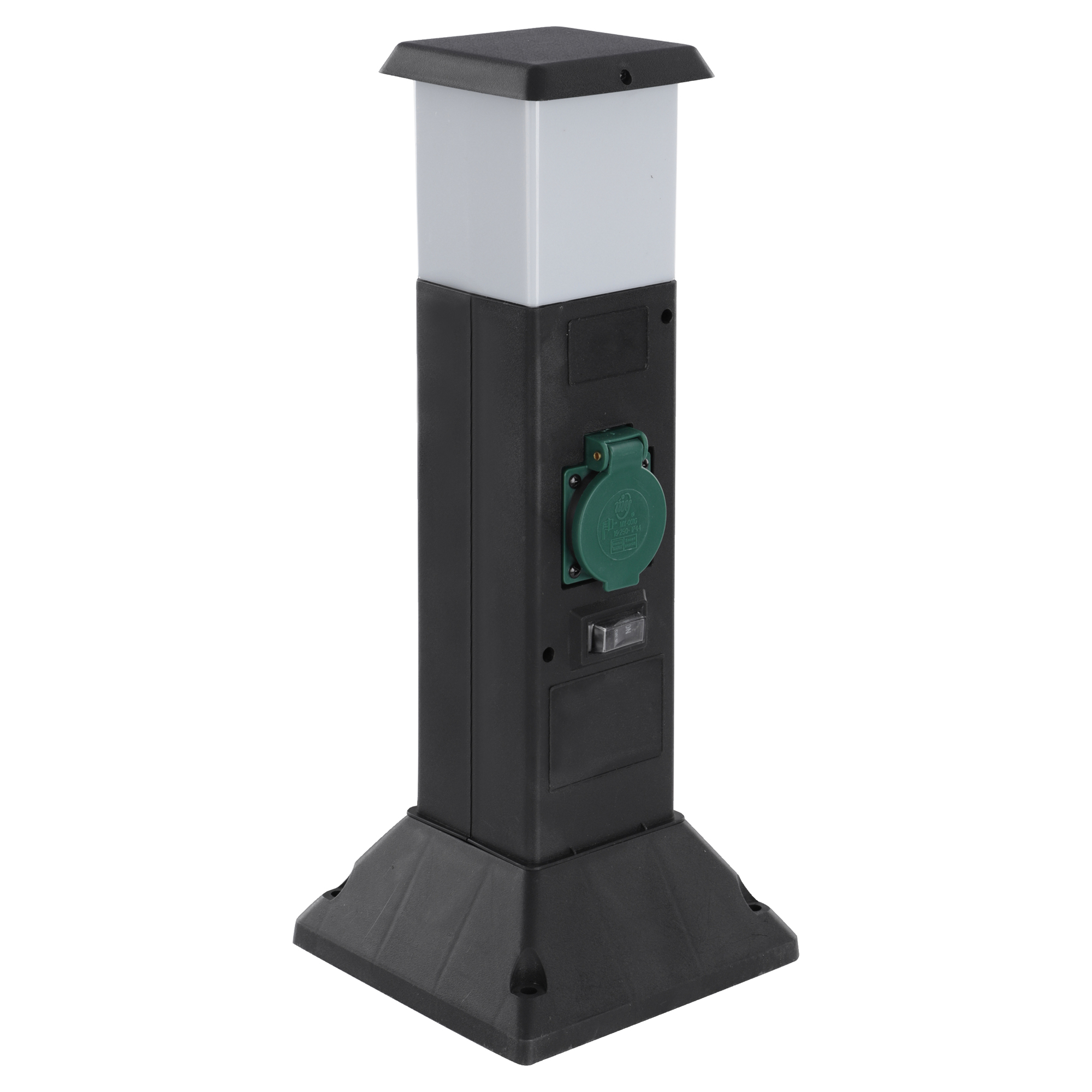 Q-LINK TUINPAAL - MET LAMP - 2 X STOPCONTACT - RANDAARDE - IP44 - 40 CM - POLYPROPYLEEN - ZWART
