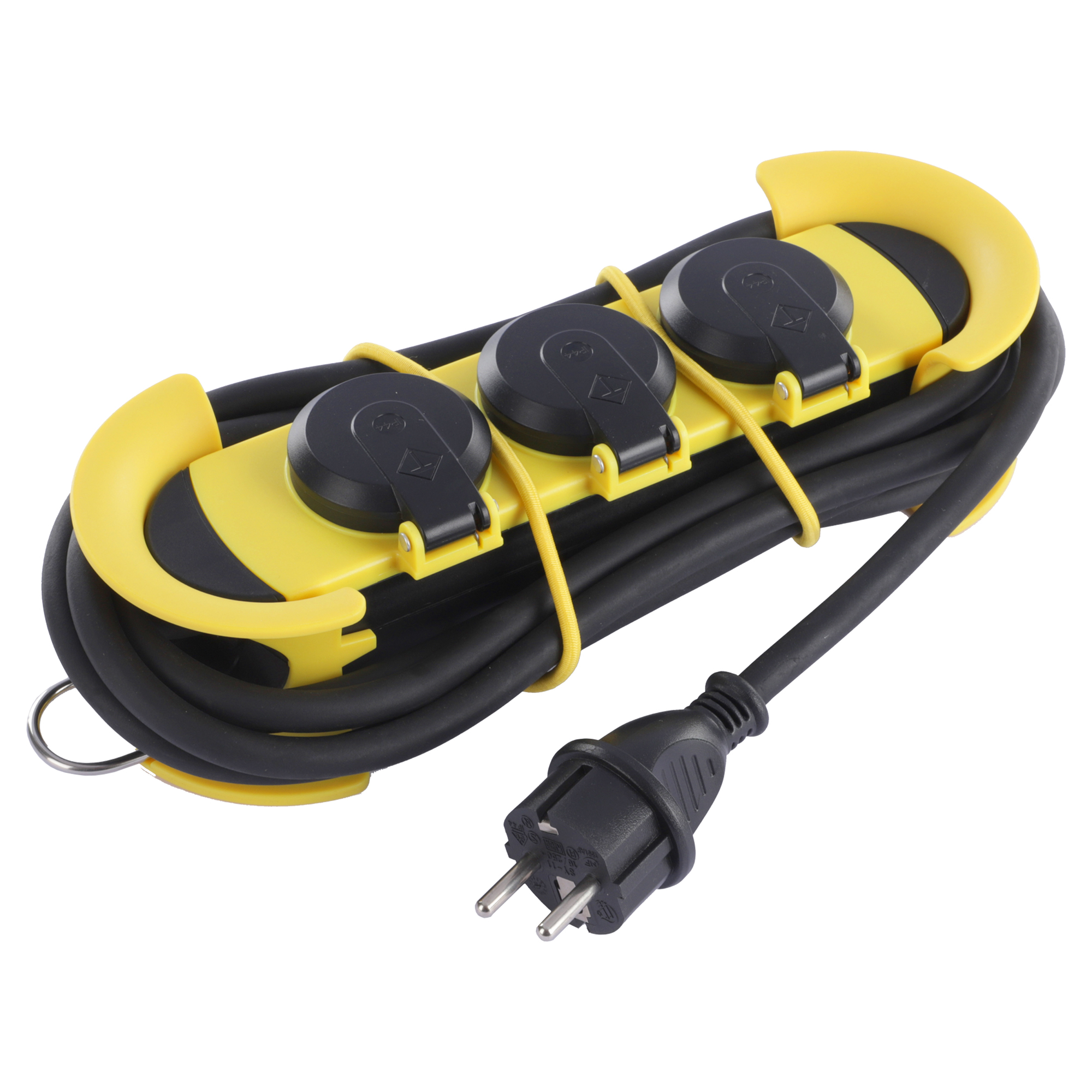 Q-LINK STEKKERDOOS - 3-VOUDIG - RANDAARDE - CM-SYSTEM - IP44 - 3 X 1.5 MM² - 3 M - GEEL/ZWART
