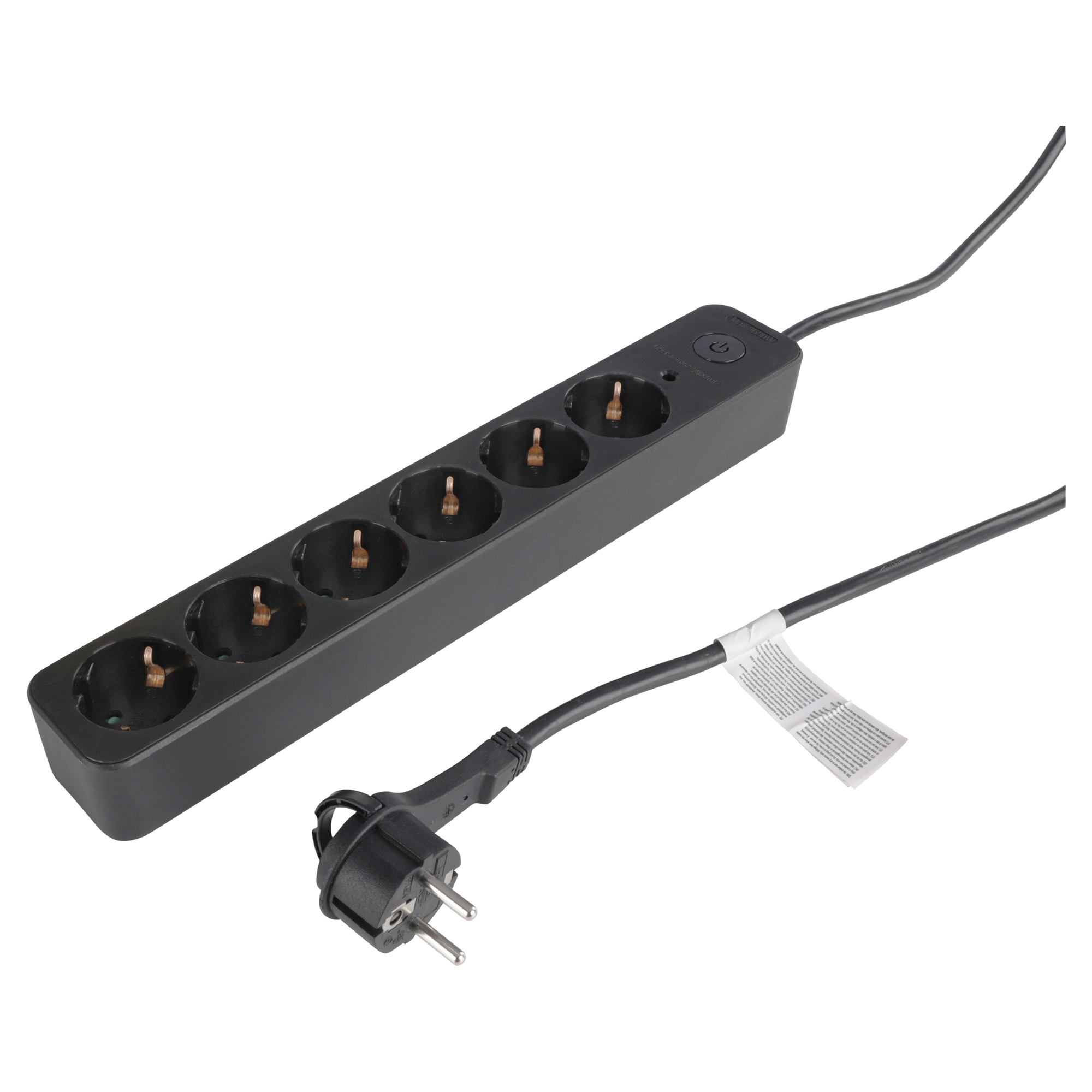 Q-LINK STEKKERDOOS - 6-VOUDIG - RANDAARDE - MET OVERSPANNINGSBEVEILIGING - PLAT - MET SCHAKELAAR - 3 X 1.5 MM² - 1.5 M - ZWART