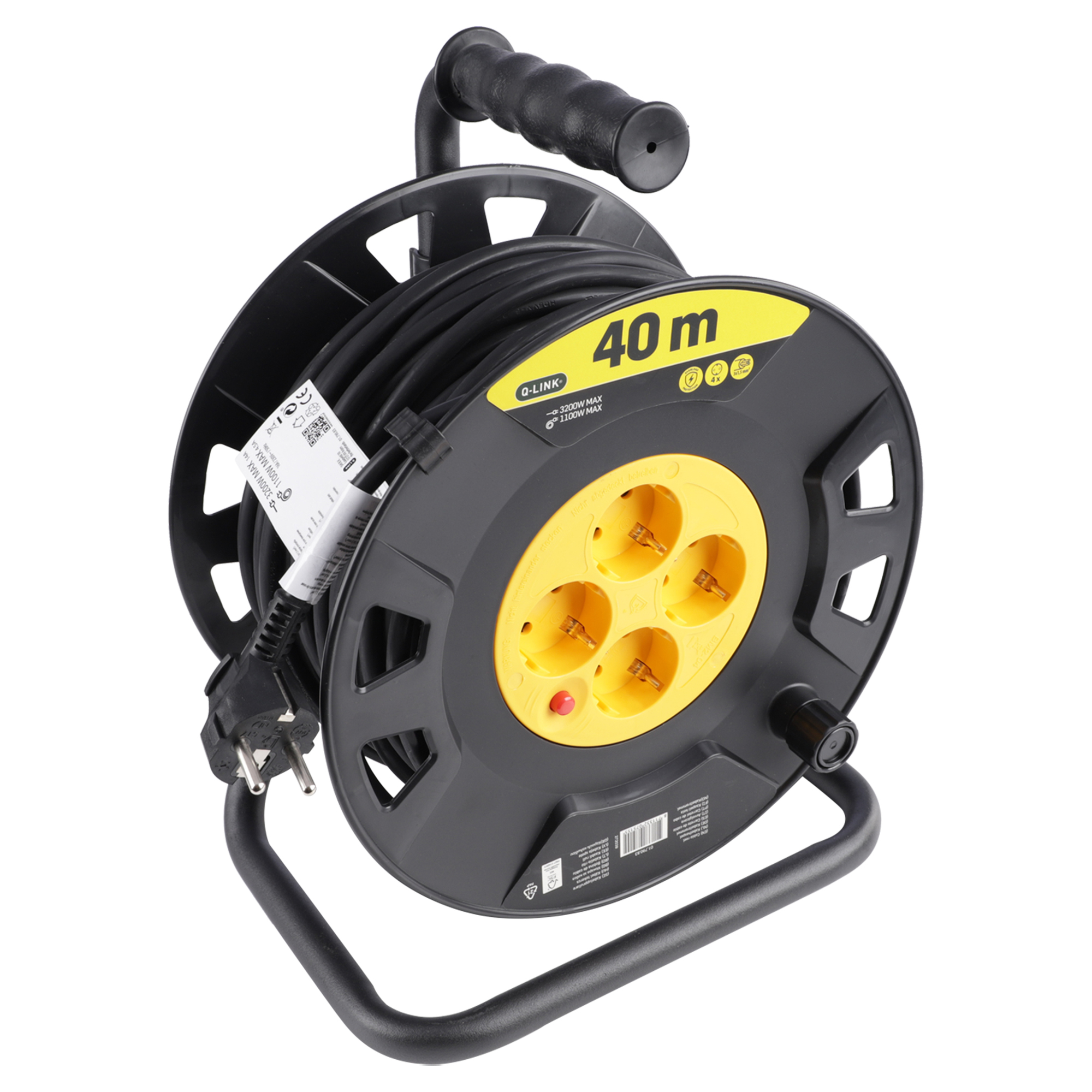 Q-LINK KABELHASPEL - RANDAARDE - H05VVF - 3 X 1.0 MM² - 40 M - ZWART/GEEL
