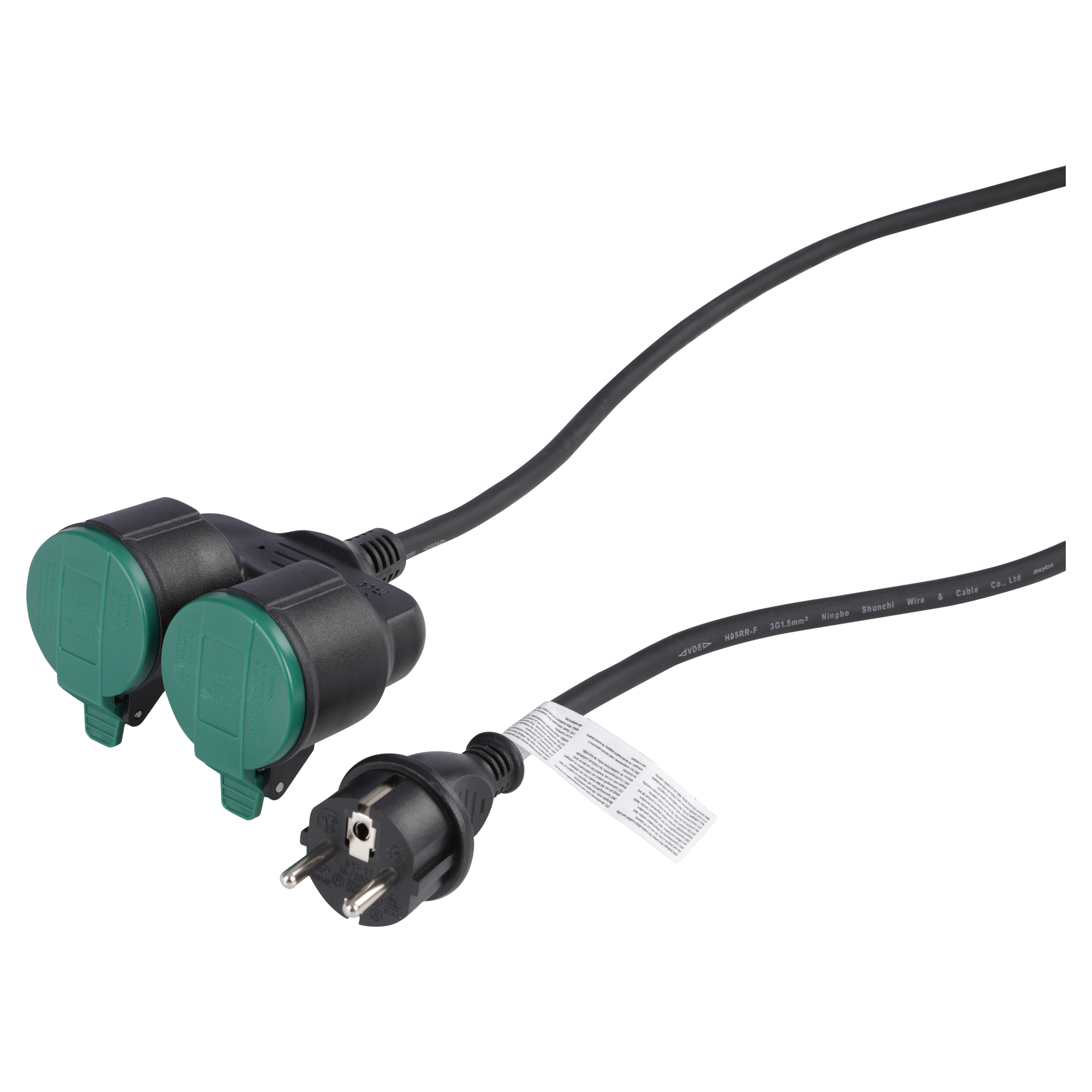 Q-LINK VERLENGKABEL - 2 X RANDAARDE - IP44 - 3 X 1.5 MM² - 5 M - RUBBER - ZWART