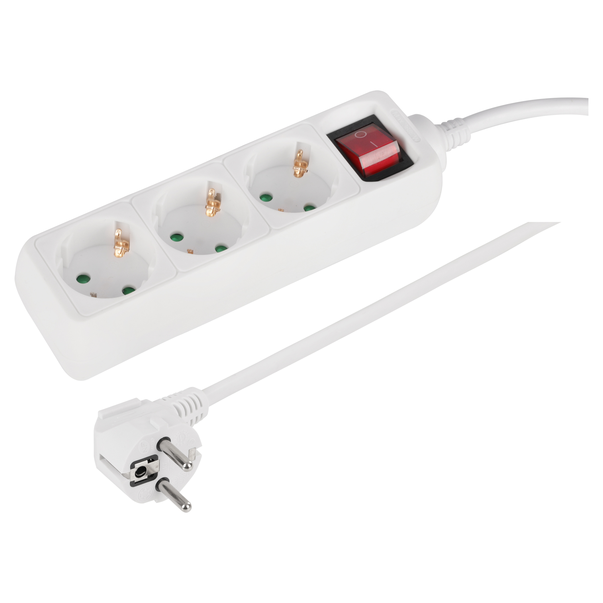 Q-LINK STEKKERDOOS - 3-VOUDIG - RANDAARDE - MET SCHAKELAAR - 3 X 1.5 MM² - 1.5 M - WIT