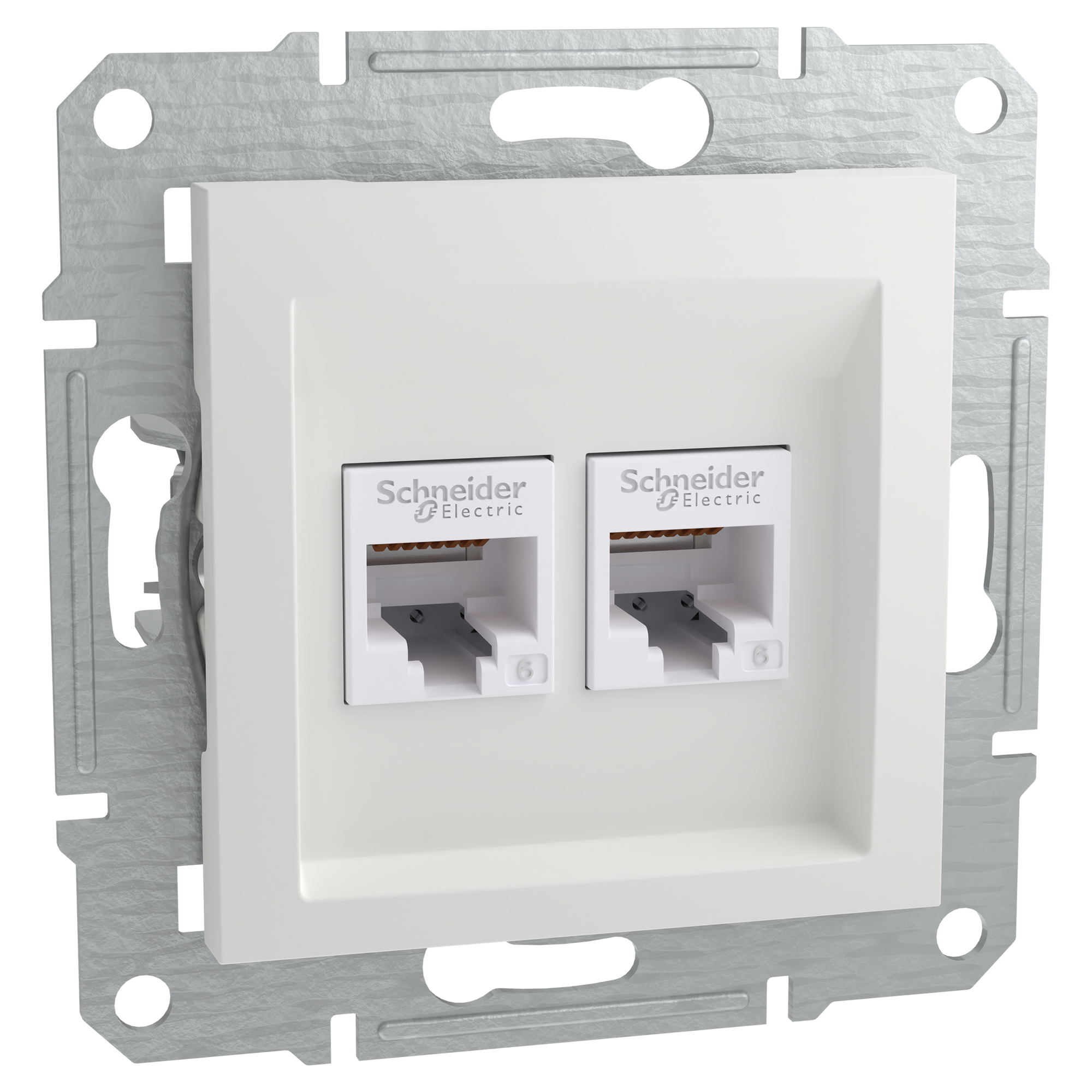 SCHNEIDER ASFORA CONTACTDOOS - INBOUW - TELEFOON/DATA - CAT6 - 2 X 8-POLIG - POLARWIT