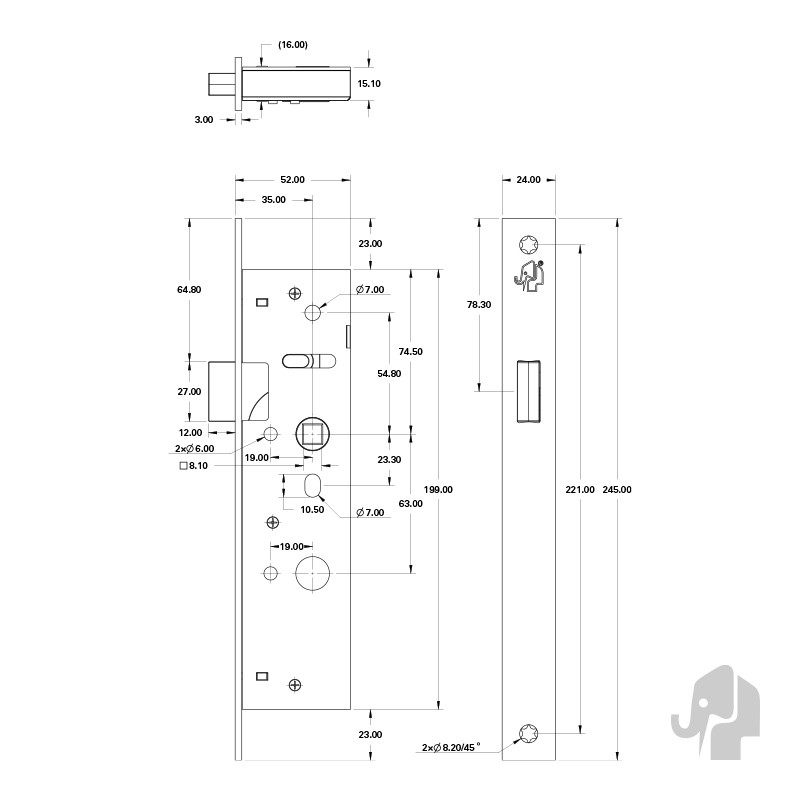 MAGNEET SMAL LOOPSLOT (MODEL 1099.0) ZWARTE VOORPLAAT T.B.V. STOMPE DEUR - Afbeelding 2