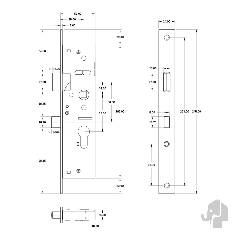 MAGNEET SMAL CILINDERSLOT (MODEL 1099.3) ZWARTE VOORPLAAT T.B.V. STOMPE DEUR - Afbeelding 2