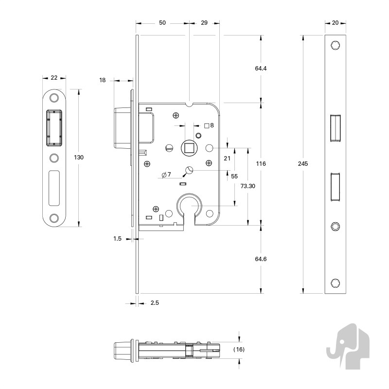 CABANA MAGNEET CILINDER SLOT RVS VOORPLAAT - Afbeelding 2